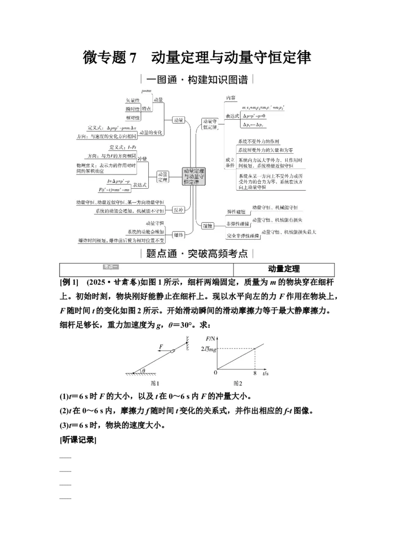 《07　大单元二　微专题7　动量定理与动量守恒定律(1)_2026版高中《二三轮复习+冲刺复习》_3.学生用书Word_1.讲义》第1页预览