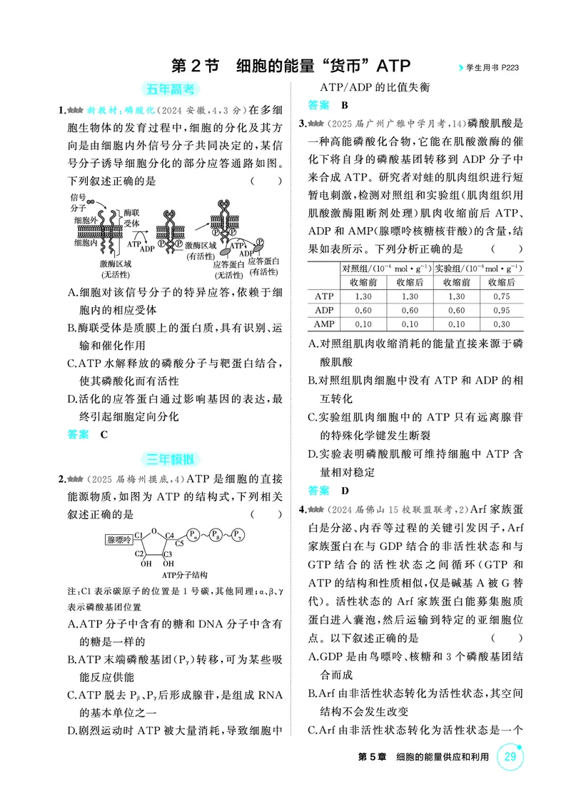 《1_精练册-第5章细胞的能量供应和利用_2026版教学资源包_202653高考总复习A版_广东版_2026版.广东版.选考总复习.生物.5·3A版_第1部分分子与细胞_第5章细胞的能量供应和利用_4_PDF教参电子书》第5页预览