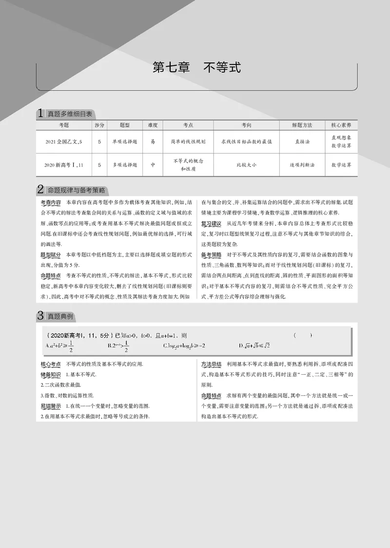 《§7.1　不等式及其解法_2022版教学资源包_五年高考三年模拟_2022版新高考版高考总复习数学53B版_第七章　不等式_§71　不等式及其解法_7_11　不等式及其解法_专题电子书》第1页预览