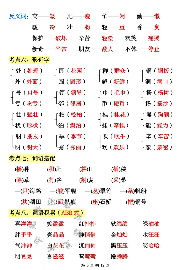 《二年级上册语文1-4单元期中知识考点汇总SY_2年级上册同步教辅_2上-语文_二上语文-核心考点》第6页预览