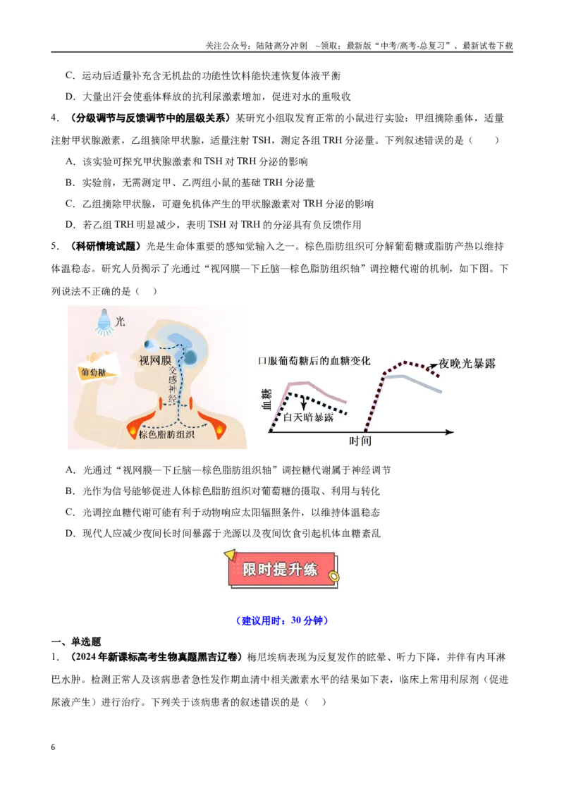 《重难点12体液调节问题的4大调节过程（学生版）_06-生物-高考总复习_专项复习_2025年_2025年高考生物重难点讲义专练（黑吉辽蒙专用）》第6页预览