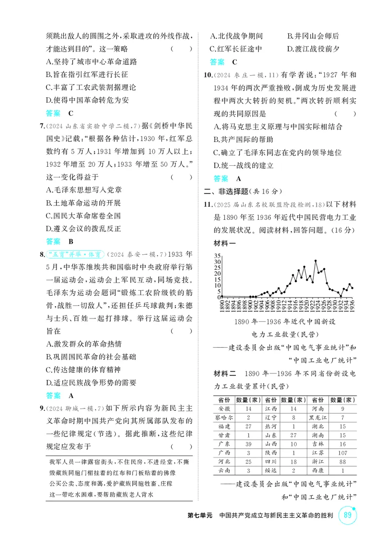 《1_精练册-第七单元　中国成立与新民主主义革命的胜利_2026版教学资源包_202653高考总复习A版_山东版_2026版.山东版.选考总复习.历史.5·3A版_二、教师用书PDF_第二部分中国近现代史》第9页预览