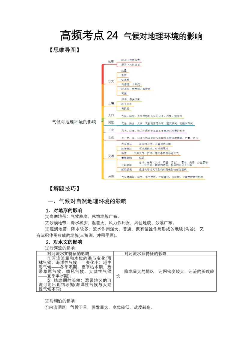 《高频考点24气候对地理环境的影响_地理_2026年-地理高考专项复习_42026年高考地理高频考点专项突破思维导图+解题技巧+专项突破》第1页预览