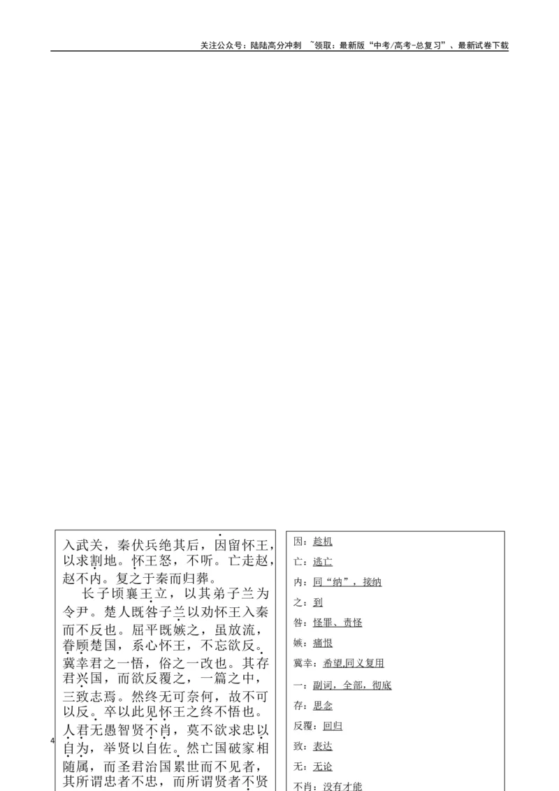 《选择必修中册背诵篇目之《屈原列传》（教师版）_专项复习_2025年_2025年高考语文古诗文必备篇目读写专练（全国通用）_资料_4-选择必修中册》第4页预览