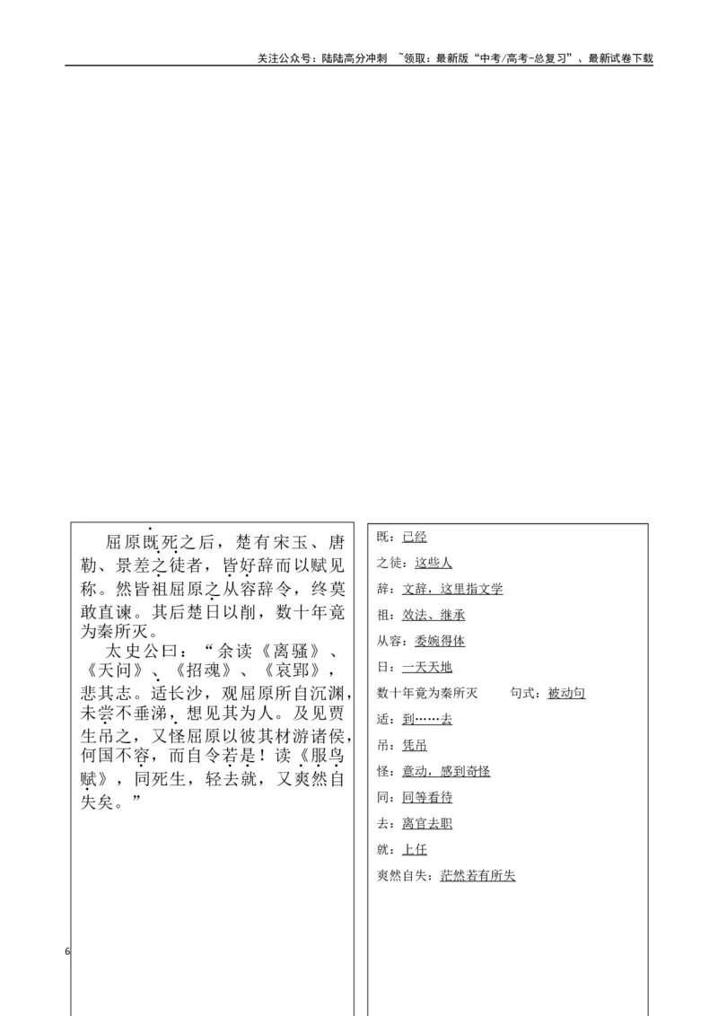 《选择必修中册背诵篇目之《屈原列传》（教师版）_专项复习_2025年_2025年高考语文古诗文必备篇目读写专练（全国通用）_资料_4-选择必修中册》第6页预览