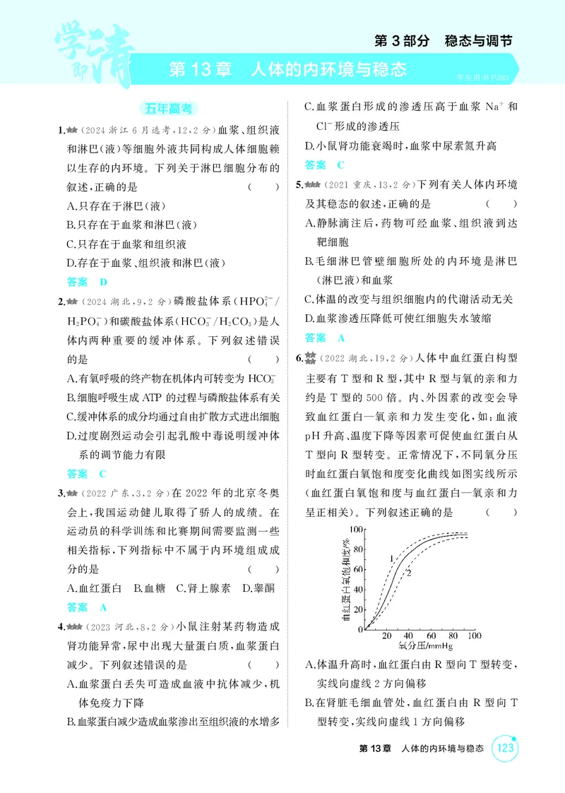 《1_精练册第13章人体的内环境与稳态_2026版教学资源包_202653高考总复习A版_新高考_生物_教师A版2026年.新高考版.生物.53_第3部分稳态与调节_第13章人体的内环境与稳态_4_PDF教参电子书》第1页预览