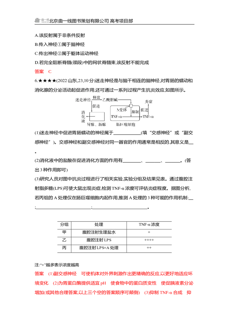 《1_精练册Word-第14章　神经调节_2026版教学资源包_202653高考总复习A版_湖南版_2026版.湖南版.选考总复习.生物.5·3A版_第3部分稳态与调节_第14章神经调节_3_习题WORD》第3页预览