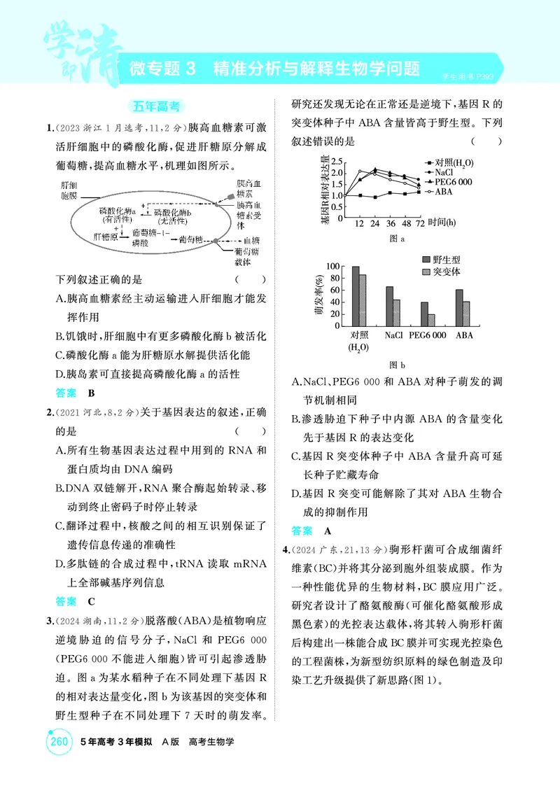 《1_精练册PDF-微专题3精准分析与解释生物学问题_2026版教学资源包_202653高考总复习A版_山东版_2026版.山东版.选考总复习.生物.5·3A版_微专题_微专题3精准分析与解释生物学问题_1_精练册PDF》第1页预览