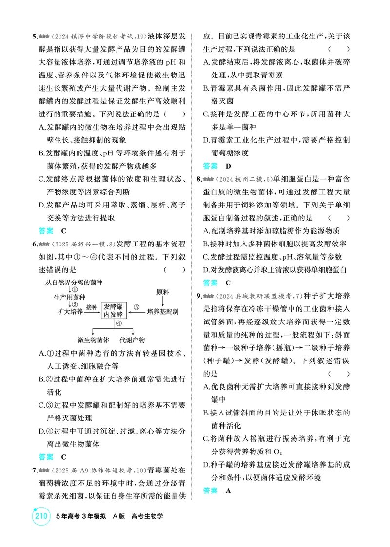 《1_精练册-第19章发酵工程_2026版教学资源包_202653高考总复习A版_浙江版_2026版.浙江版.选考总复习.生物.5·3A版_第5部分生物技术与工程_第19章发酵工程_1_精练册PDF》第4页预览