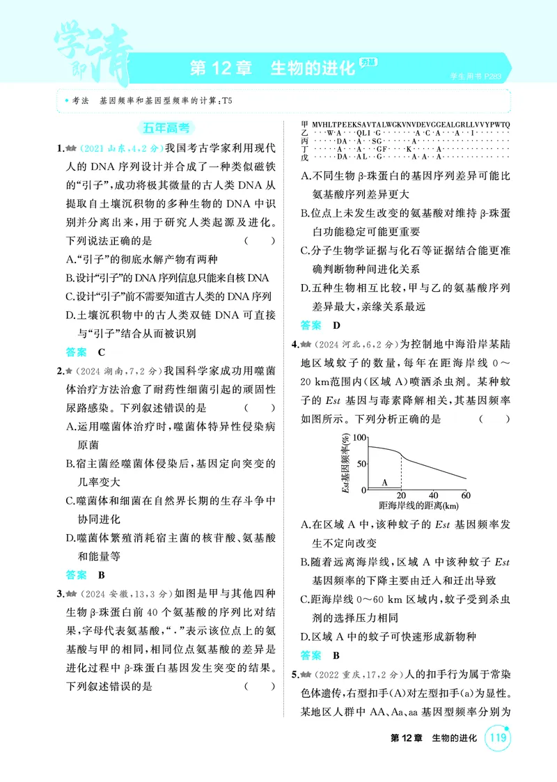 《1_精练册PDF-第12章生物的进化_2026版教学资源包_202653高考总复习A版_山东版_2026版.山东版.选考总复习.生物.5·3A版_第2部分遗传与进化_第12章生物的进化_1_精练册PDF》第1页预览