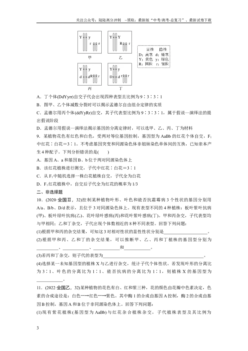 《第五单元课时练26自由组合定律_06-生物-高考总复习_一轮复习_2025年_2025年大一轮复习讲义人教版生物_资料_1-资料_大一轮复习讲义学生专用_2025一轮复习73练》第3页预览