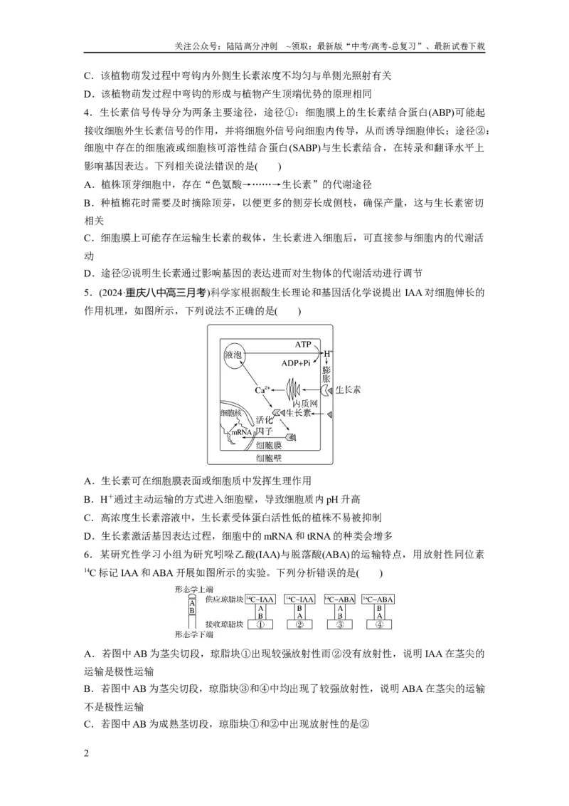 《第八单元　课时练44　植物生长素_06-生物-高考总复习_一轮复习_2025年_2025年大一轮复习讲义人教版生物_资料_1-资料_大一轮复习讲义学生专用_2025一轮复习73练》第2页预览