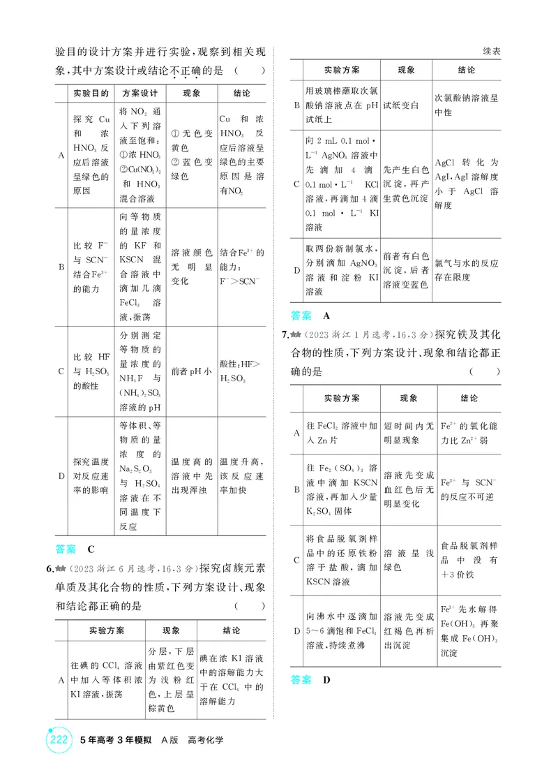 《1_精练册-第十四章实验方案的设计与评价_2026版教学资源包_202653高考总复习A版_浙江版_2026版.浙江版.选考总复习.化学.5·3A版_二、教师用书PDF_第十四章实验方案的设计与评价_1_专题资料包》第6页预览