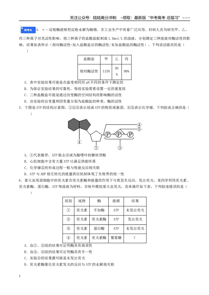 《第三单元细胞的能量供应和利用（综合训练）（学生版）（全国通用）_06-生物-高考总复习_一轮复习_2026年-生物高考一轮复习_2026年高考生物一轮复习讲义+练习+课件（新教材新高考）-G55》第2页预览