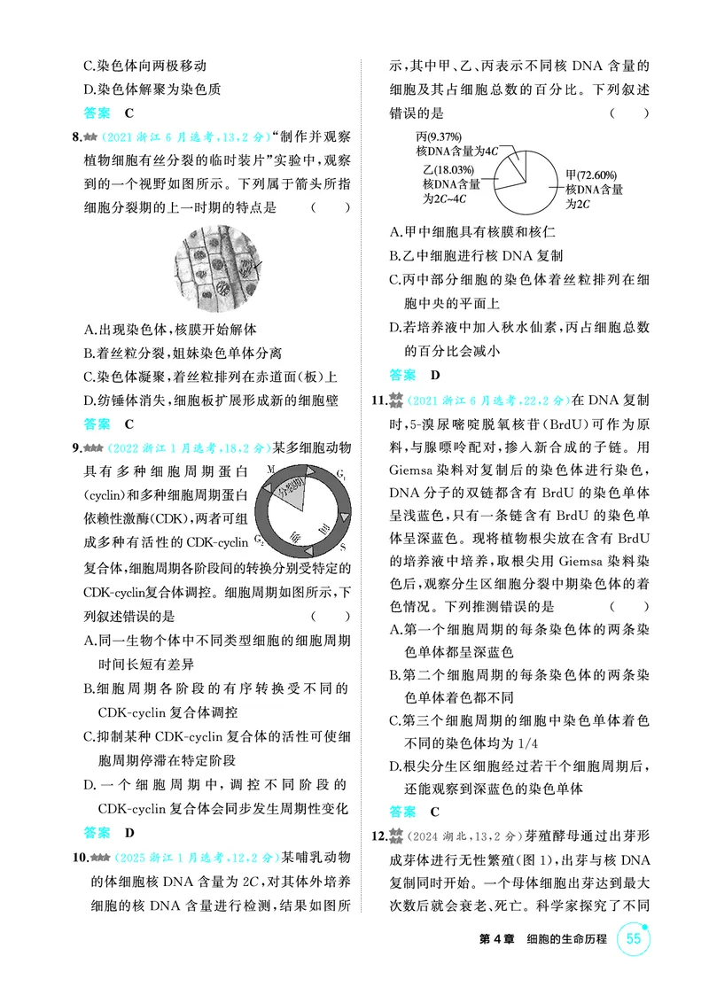 《1_精练册-第4章细胞的生命历程_2026版教学资源包_202653高考总复习A版_浙江版_2026版.浙江版.选考总复习.生物.5·3A版_第1部分分子与细胞_第4章细胞的生命历程_1_精练册PDF》第2页预览