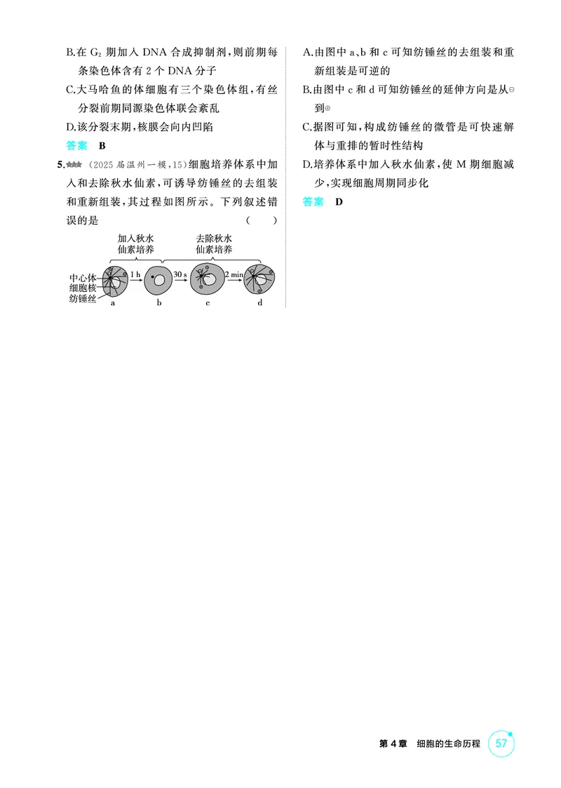 《1_精练册-第4章细胞的生命历程_2026版教学资源包_202653高考总复习A版_浙江版_2026版.浙江版.选考总复习.生物.5·3A版_第1部分分子与细胞_第4章细胞的生命历程_1_精练册PDF》第4页预览