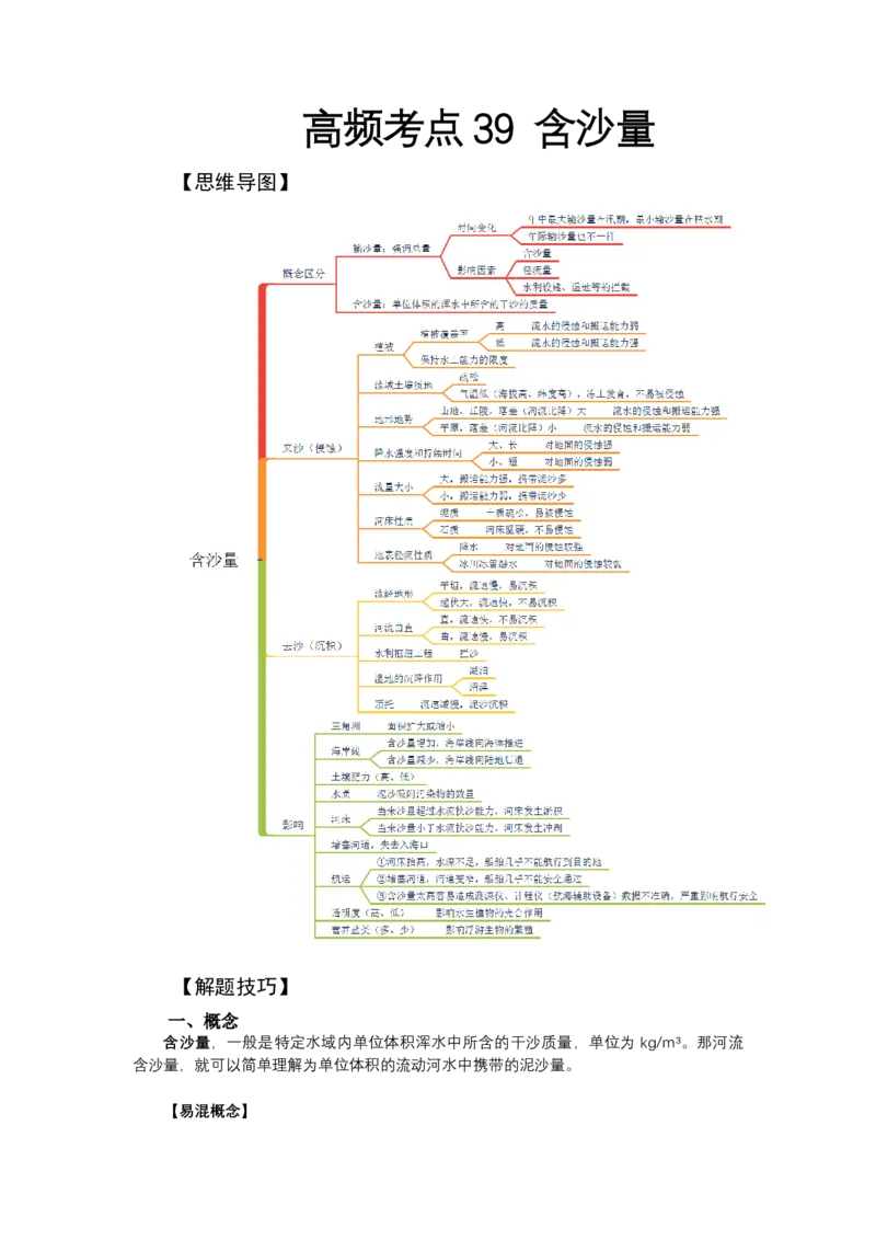 《高频考点39含沙量_地理_2026年-地理高考专项复习_42026年高考地理高频考点专项突破思维导图+解题技巧+专项突破》第1页预览