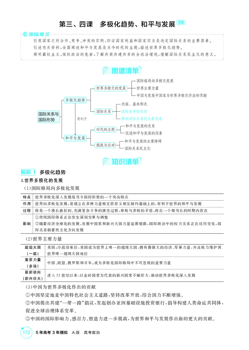 《1_精讲册-第三、四课　多极化趋势、和平与发展_2026版教学资源包_202653高考总复习A版_湖南版_2026版.湖南版.选考总复习.政治.5·3A版_一、图书电子教参_选择性必修1当代国际政治与经济》第1页预览