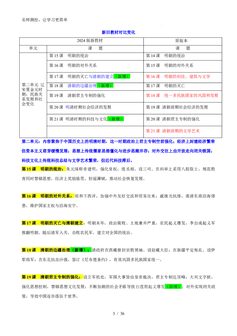 《第三单元+明清时期（至鸦片战争前）：统一多民族封建国家的巩固与发展速记清单-2024-2025学年七年级历史下册（统编版2024）_初中全科《知识梳理》打包下载_历史_七年级》第3页预览