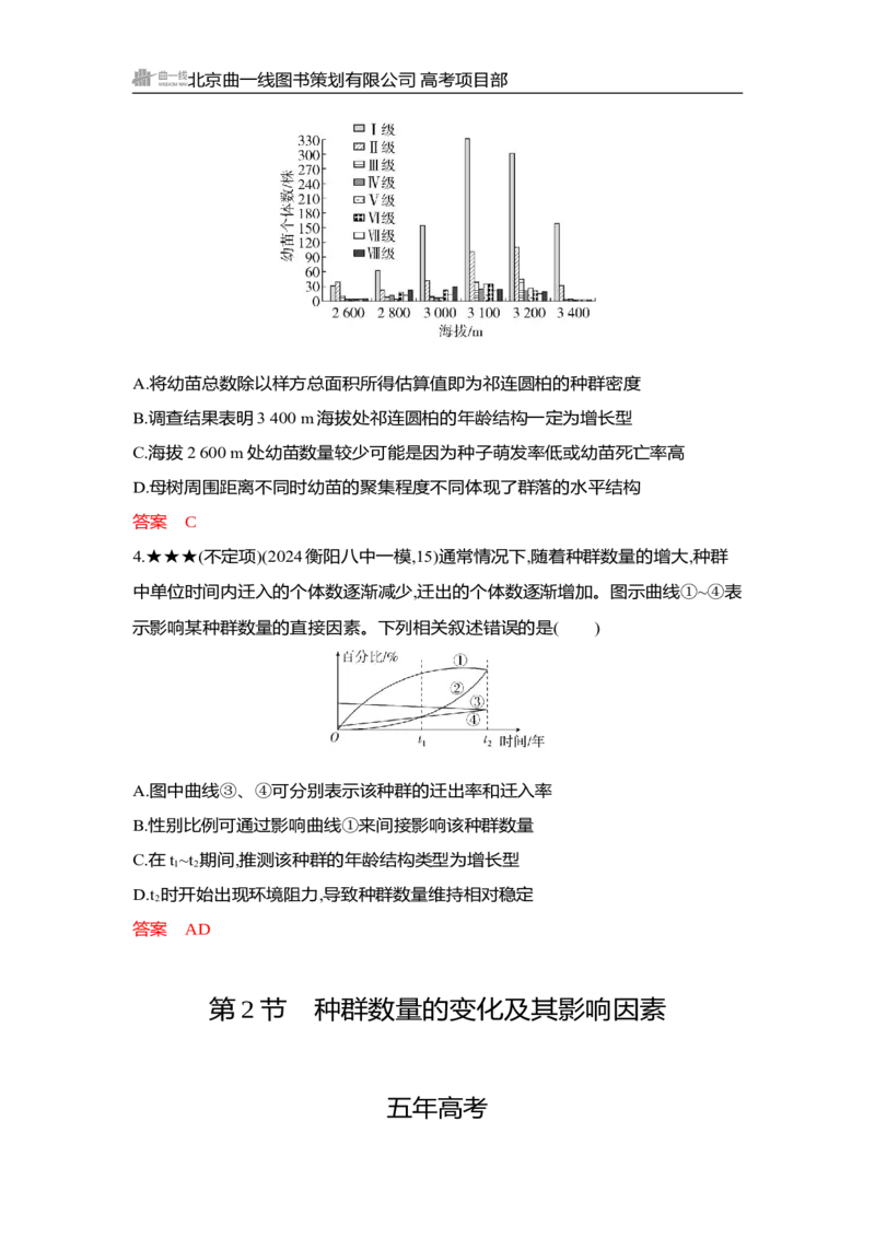 《1_精练册Word-第18章　种群及其动态_2026版教学资源包_202653高考总复习A版_湖南版_2026版.湖南版.选考总复习.生物.5·3A版_第4部分生物与环境_第18章种群及其动态_3_习题WORD》第4页预览