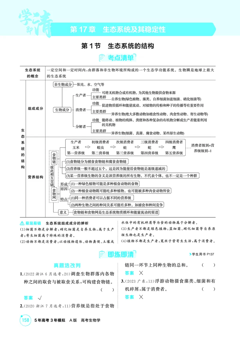 《1_精讲册-第17章生态系统及其稳定性_2026版教学资源包_202653高考总复习A版_浙江版_2026版.浙江版.选考总复习.生物.5·3A版_第4部分生物与环境_第17章生态系统及其稳定性_2_精讲册PDF》第1页预览