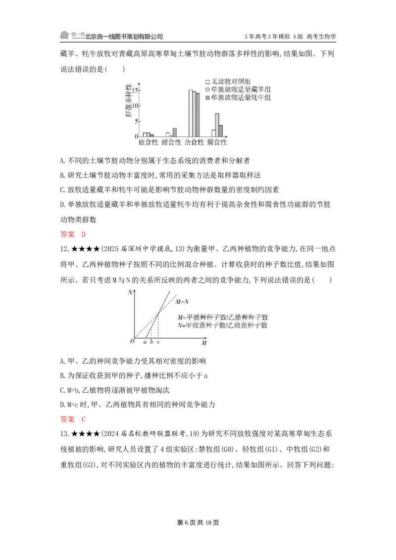 《1_精练册word-第19章　群落及其演替_2026版教学资源包_202653高考总复习A版_广东版_2026版.广东版.选考总复习.生物.5·3A版_第4部分生物与环境_第19章群落及其演替_3_习题WORD》第6页预览
