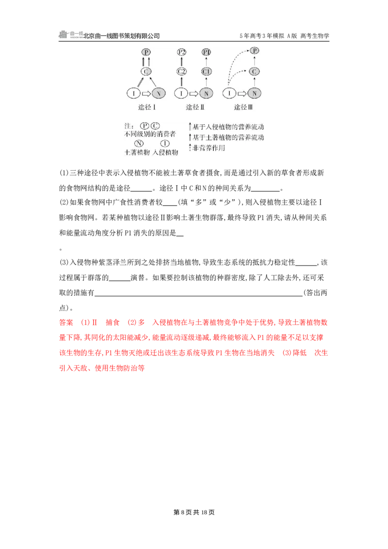 《1_精练册word-第19章　群落及其演替_2026版教学资源包_202653高考总复习A版_广东版_2026版.广东版.选考总复习.生物.5·3A版_第4部分生物与环境_第19章群落及其演替_3_习题WORD》第8页预览