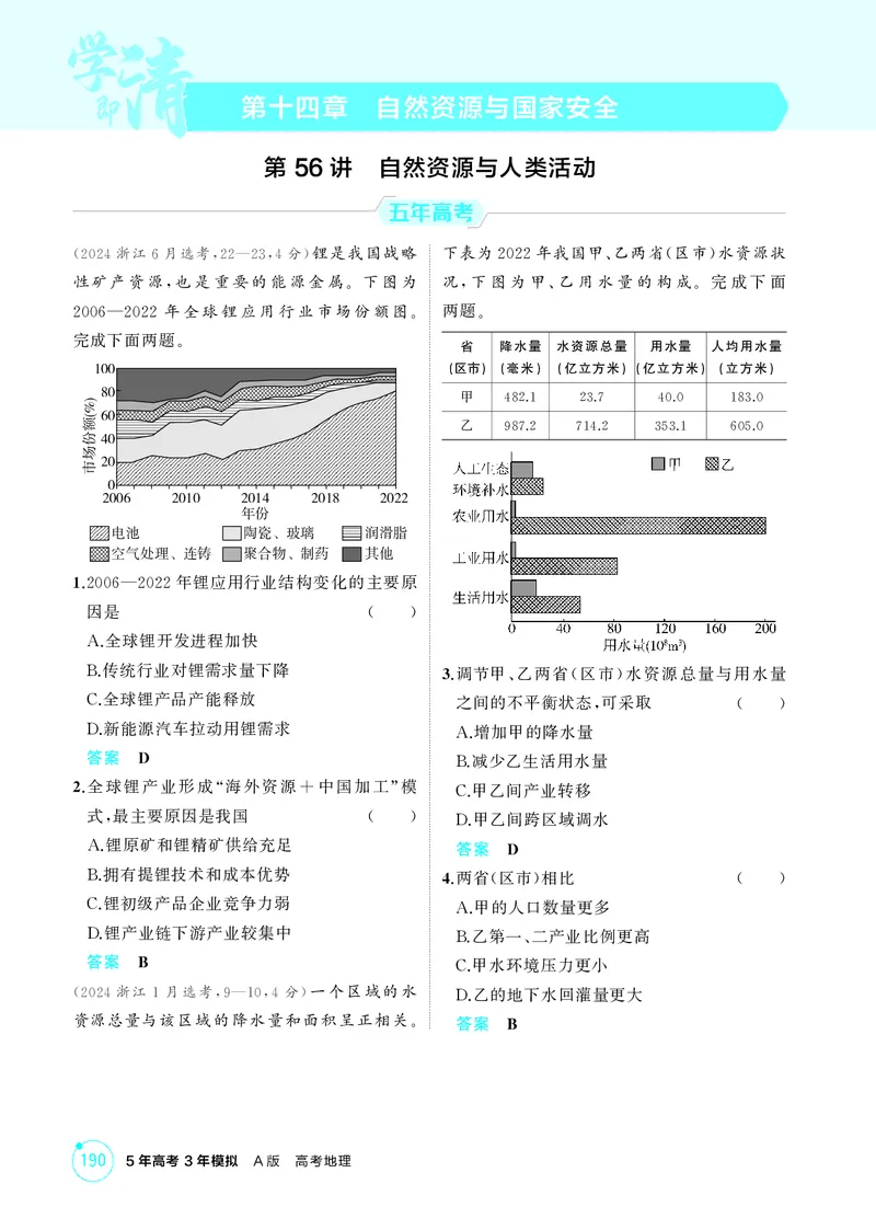 《1_第十四章　自然资源与国家安全_2026版教学资源包_202653高考总复习A版_湖南版_2026版.湖南版.选考总复习.地理.5·3A版_第十四章自然资源与国家安全_1_精练册PDF》第1页预览