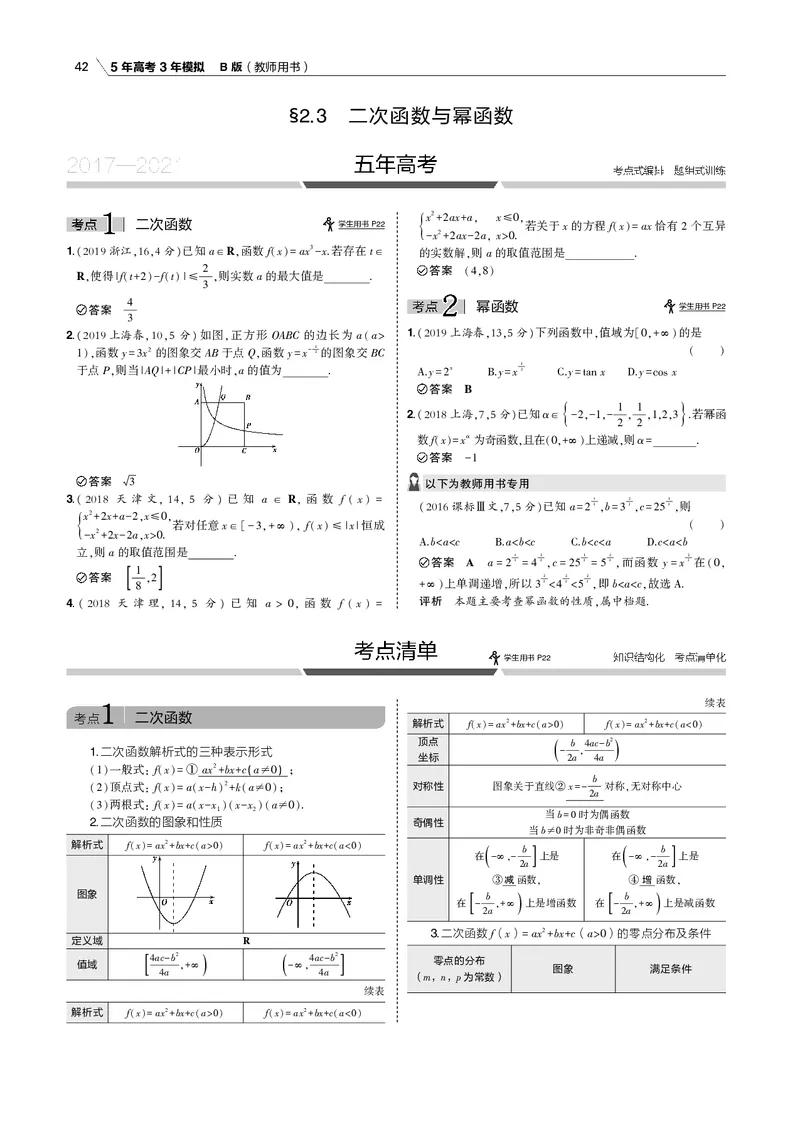 《§2.3　二次函数与幂函数_2022版教学资源包_五年高考三年模拟_2022版新高考版高考总复习数学53B版_第二章　函数_§23　二次函数与幂函数_2_13　二次函数与幂函数_专题电子书》第1页预览