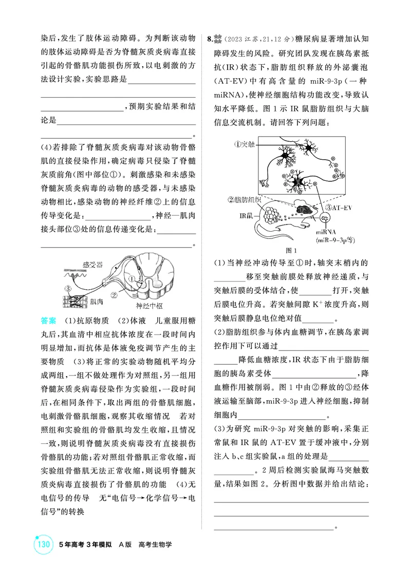 《1_精练册PDF-第14章神经调节_2026版教学资源包_202653高考总复习A版_山东版_2026版.山东版.选考总复习.生物.5·3A版_第3部分稳态与调节_第14章神经调节_1_精练册PDF》第8页预览
