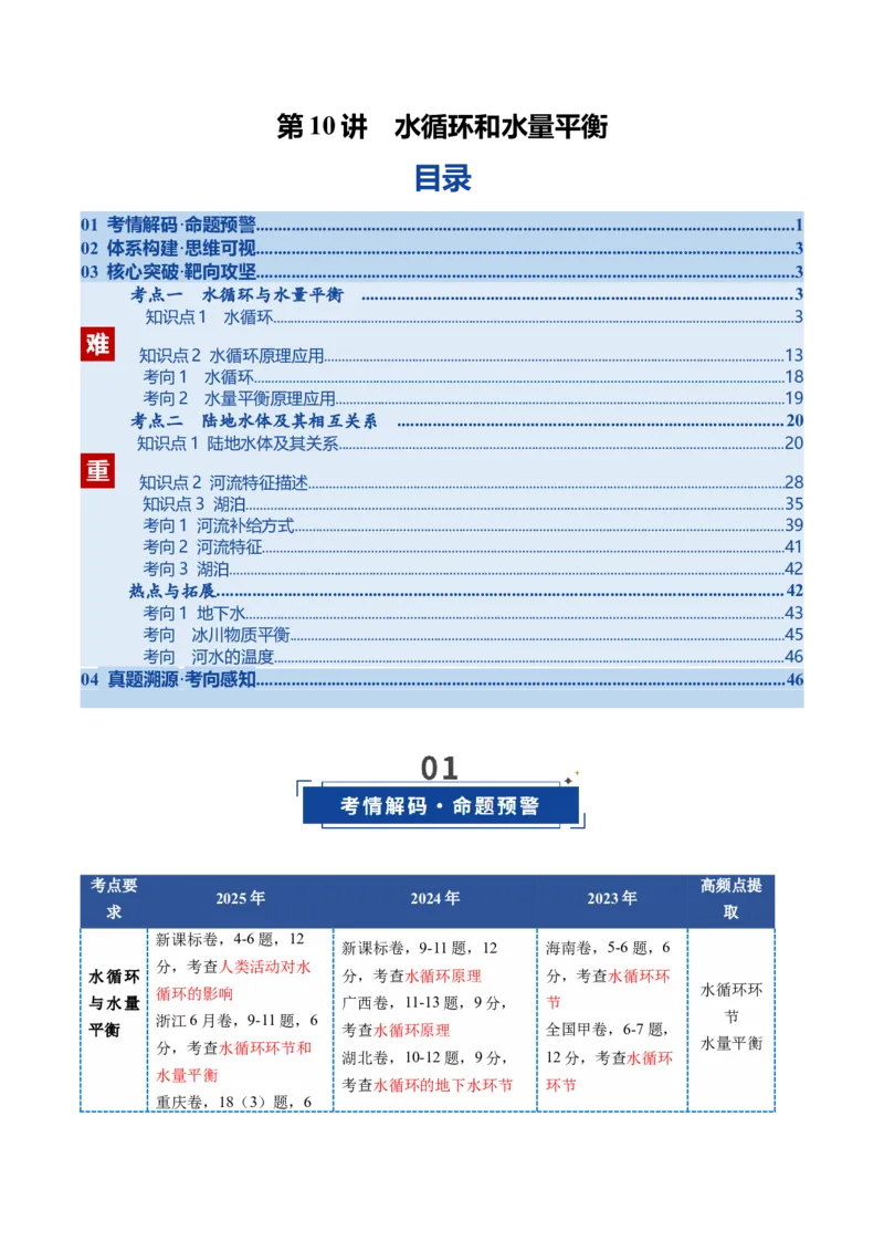 《第10讲水循环和水量平衡（复习讲义）（全国通用）（学生版）_地理_2026年_2026年高考地理一轮复习讲义+练习+课件（新教材新高考）-G55_2026版_专题04地球上的水》第1页预览