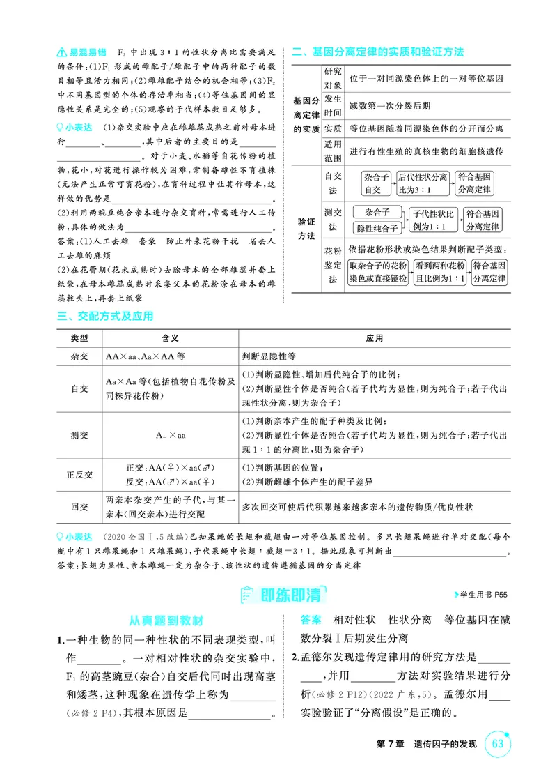 《1_精讲册-第7章遗传因子的发现_2026版教学资源包_202653高考总复习A版_广东版_2026版.广东版.选考总复习.生物.5·3A版_第2部分遗传与进化_第7章遗传因子的发现_4_PDF教参电子书》第2页预览
