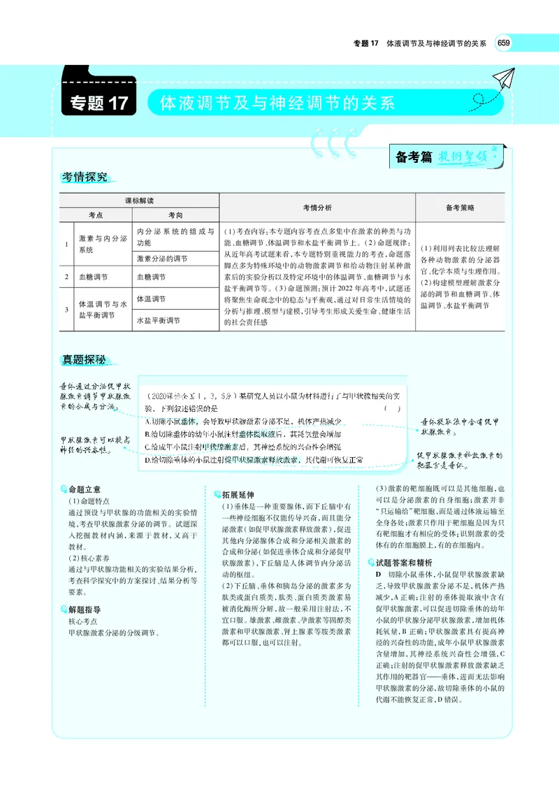 《专题17　体液调节及与神经调节的关系_2022版教学资源包_五年高考三年模拟_2022版新高考版选考总复习生物5·3A版_0125143739_专题17体液调节及与神经调节的关系_专题PDF_专题PDF_专题电子书》第1页预览