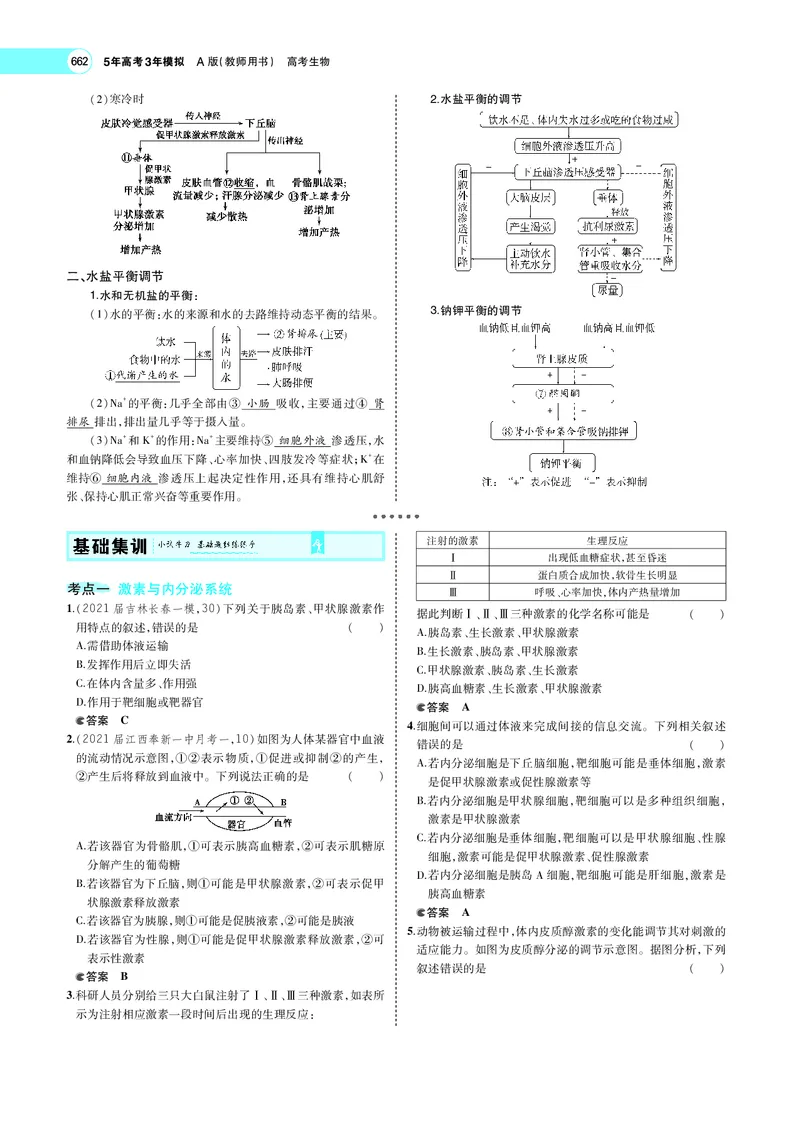 《专题17　体液调节及与神经调节的关系_2022版教学资源包_五年高考三年模拟_2022版新高考版选考总复习生物5·3A版_0125143739_专题17体液调节及与神经调节的关系_专题PDF_专题PDF_专题电子书》第4页预览