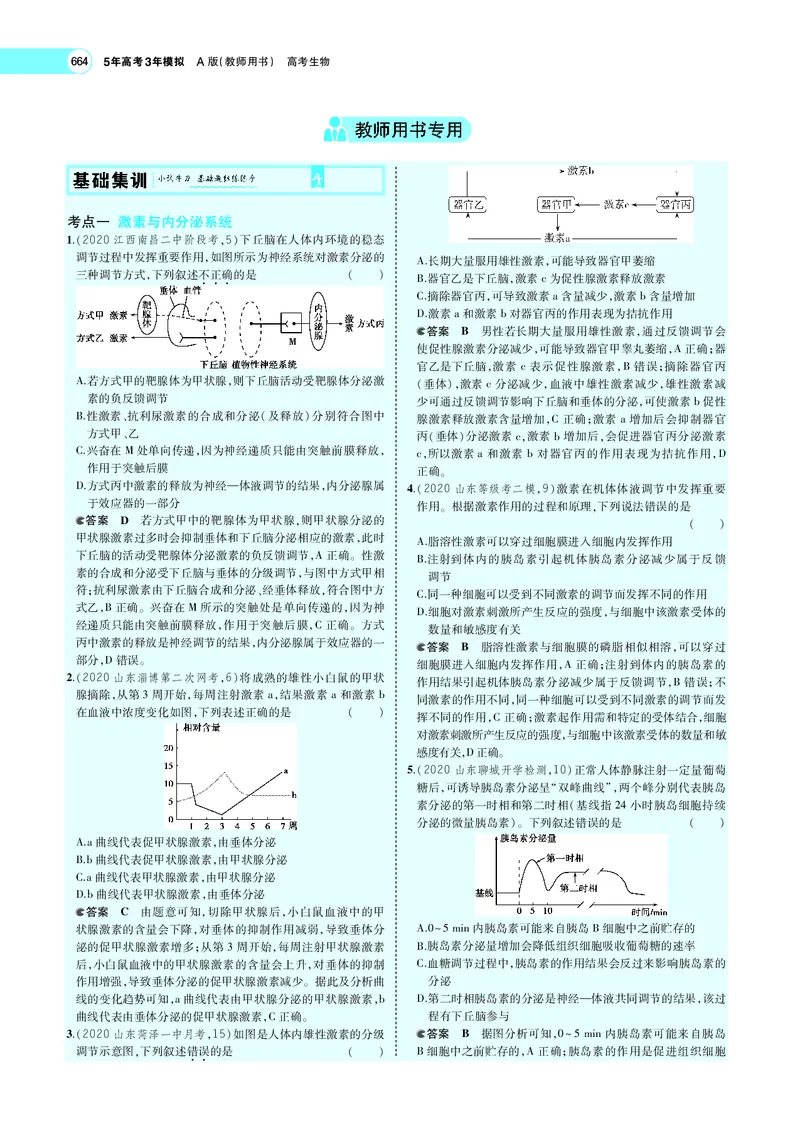 《专题17　体液调节及与神经调节的关系_2022版教学资源包_五年高考三年模拟_2022版新高考版选考总复习生物5·3A版_0125143739_专题17体液调节及与神经调节的关系_专题PDF_专题PDF_专题电子书》第6页预览