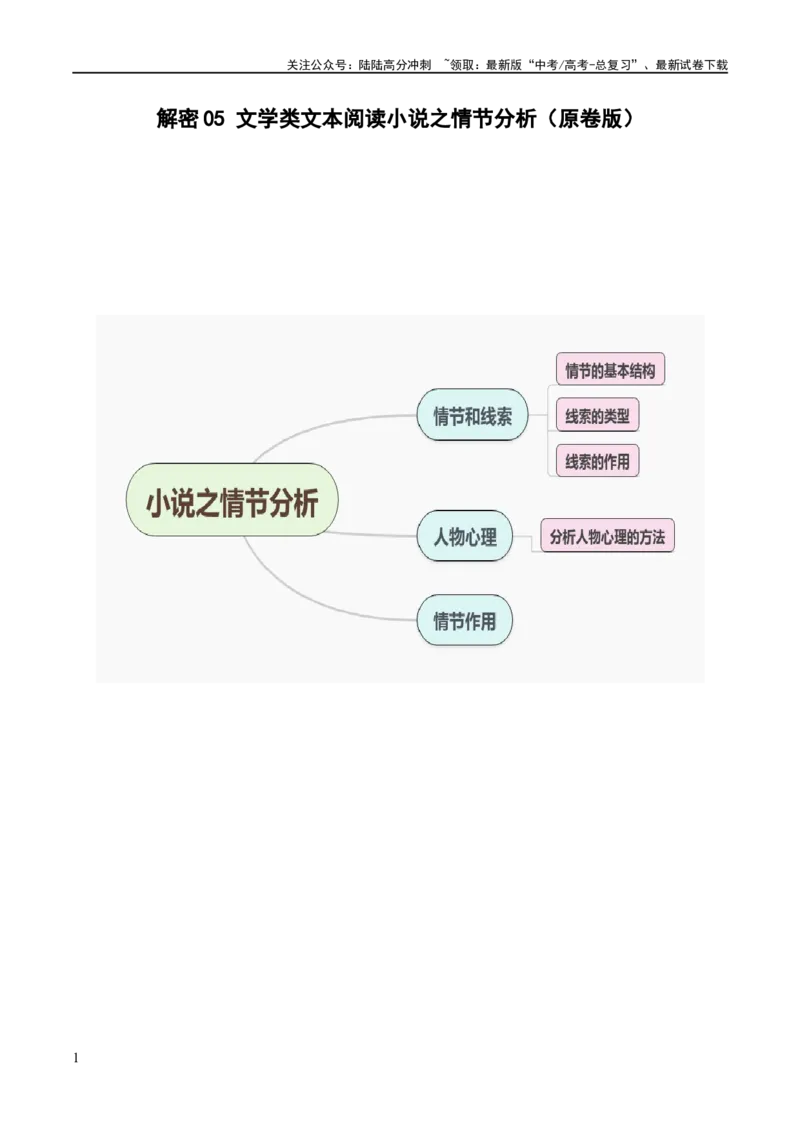 《解密05文学类文本阅读小说之情节分析（讲义）（原卷版）_二轮复习_2024年_2024年高考语文二轮复习高频考点追踪与预测（新高考专用）_讲义》第1页预览