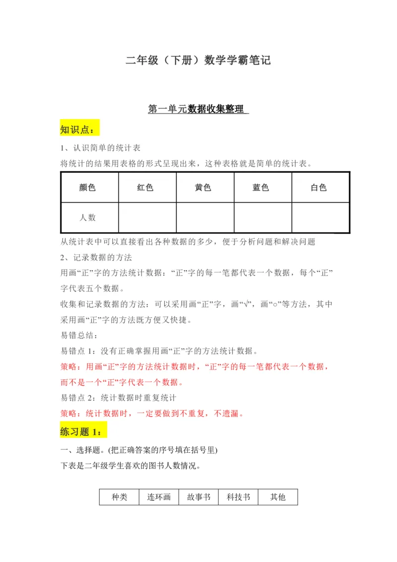 《二年级下册：数学学霸笔记_2年级下册同步教辅_2下-数学_二下数学-预习资料》第1页预览