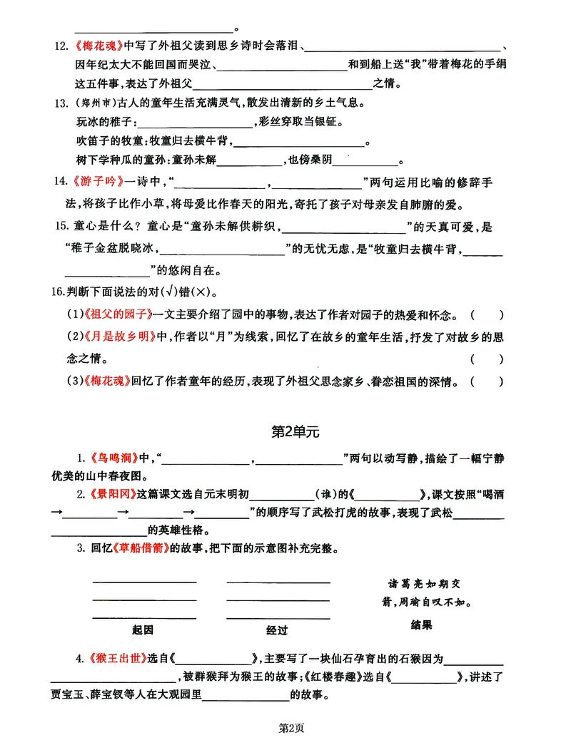 《五年级(下)语文《课文积累填空》期中整合归类卷，考查1-4单元(1)(1)_5年级下册同步教辅_5下语文_五下语文专项练习》第2页预览