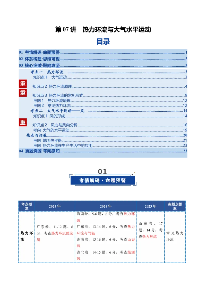 《第07讲热力环流与大气水平运动（复习讲义）（全国通用）（学生版）_地理_2026年_2026年高考地理一轮复习讲义+练习+课件（新教材新高考）-G55_2026版_专题03地球上的大气》第1页预览
