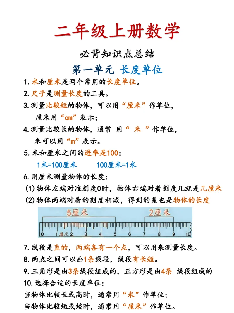 《二年级上册数学必背知识点总结_2年级上册同步教辅_2上-数学_二上数学-重点必背资料通用》第1页预览