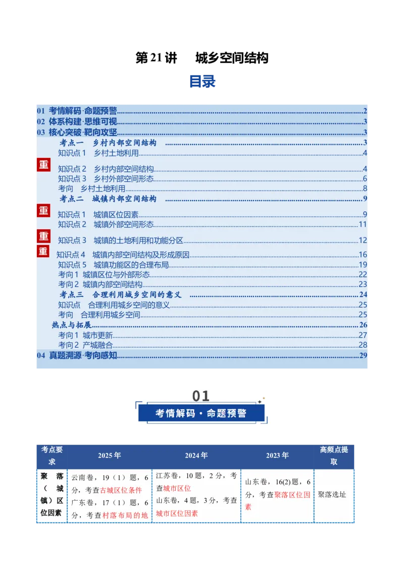 《第21讲城乡空间结构（复习讲义）（全国通用）（学生版）_地理_2026年_2026年高考地理一轮复习讲义+练习+课件（新教材新高考）-G55_2026版_专题09乡村和城镇》第1页预览