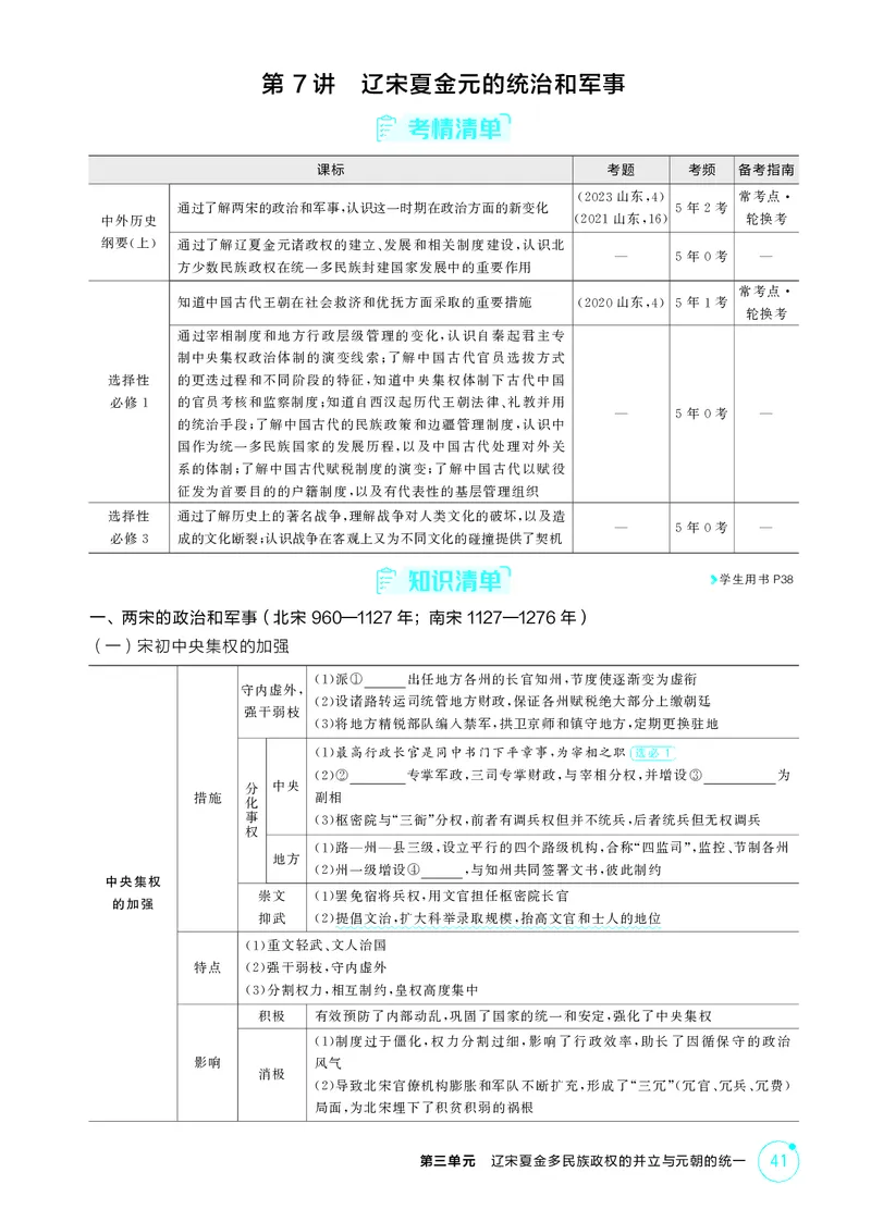 《1_精讲册-第三单元　辽宋夏金多民族政权的并立与元朝的统一_2026版教学资源包_202653高考总复习A版_山东版_2026版.山东版.选考总复习.历史.5·3A版_二、教师用书PDF_第一部分中国古代史》第2页预览