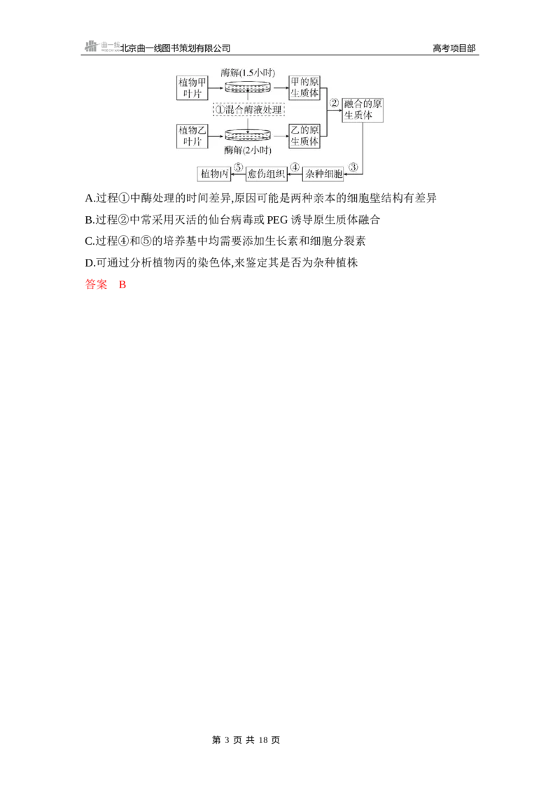《1_精练册Word-第23章　细胞工程_2026版教学资源包_202653高考总复习A版_山东版_2026版.山东版.选考总复习.生物.5·3A版_第5部分生物技术与工程_第23章细胞工程_5_习题WORD》第3页预览