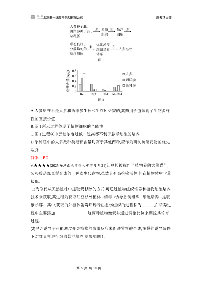 《1_精练册Word-第23章　细胞工程_2026版教学资源包_202653高考总复习A版_山东版_2026版.山东版.选考总复习.生物.5·3A版_第5部分生物技术与工程_第23章细胞工程_5_习题WORD》第5页预览