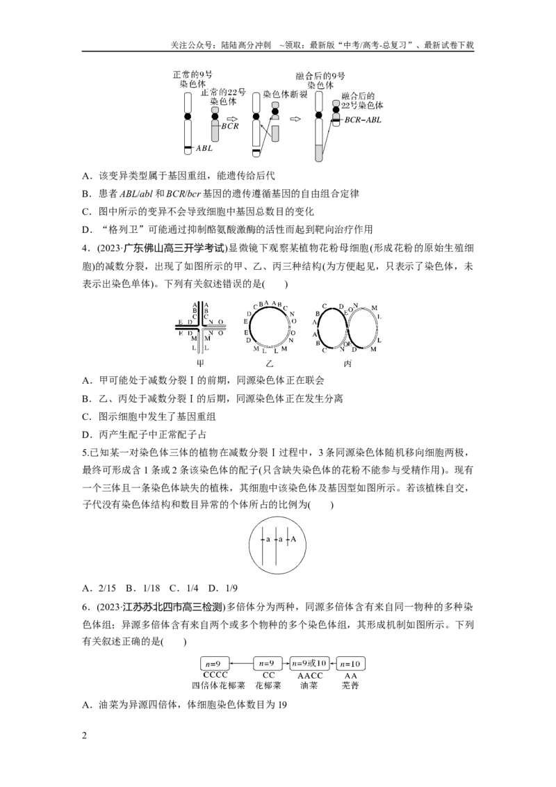 《第7单元　课时练2　染色体变异_06-生物-高考总复习_一轮复习_2024年_2024高考生物大一轮复习课件讲义新人教版知识总结_2024年高考生物一轮复习讲义（新人教版）_学生版在此文件夹》第2页预览