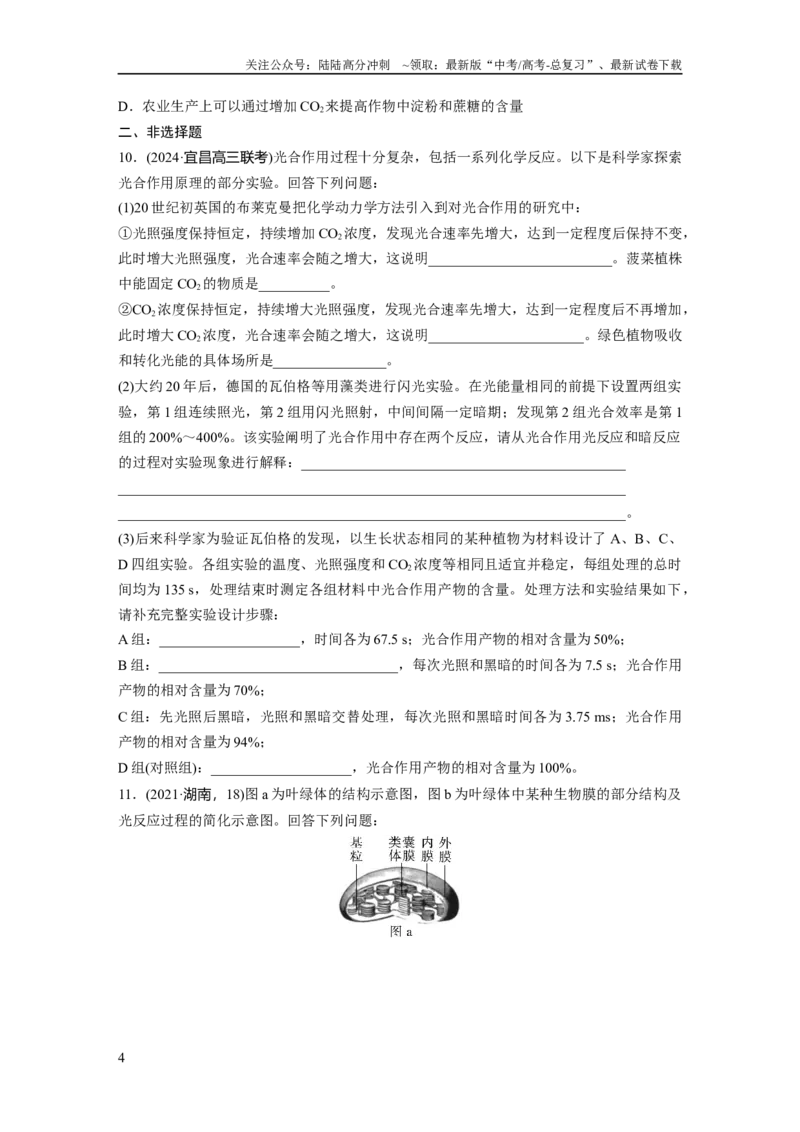 《第三单元　课时练16光合作用的原理_06-生物-高考总复习_一轮复习_2025年_2025年大一轮复习讲义人教版生物_资料_1-资料_大一轮复习讲义学生专用_2025一轮复习73练》第4页预览