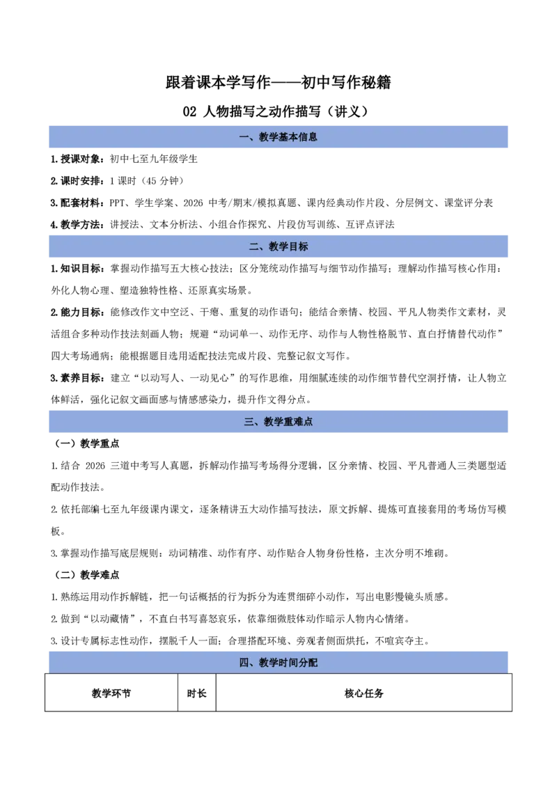 《02人物描写之动作描写（讲义）_2026秋初中教辅合集_2027学科网&_2027《中考语文作文之跟着课文学写作》专题（全国通用）[完整版]_四、人物描写》第1页预览