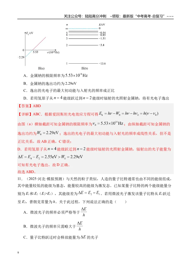 《第76讲波粒二象性物质波原子结构与玻尔理论-（练习）（教师版）_04-物理-高考总复习_一轮复习_2026年-物理高考一轮复习_2026年高考物理一轮复习精讲精练-G367_资料》第9页预览