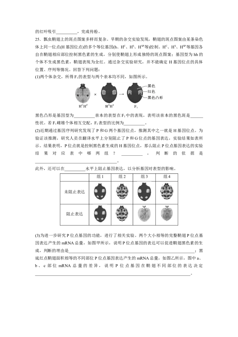 《2024年6月浙江省普通高校招生选考科目考试生物学(1)_2026版高中《二三轮复习+冲刺复习》_2021-2025生物高考题_2024生物高考题_学生》第9页预览