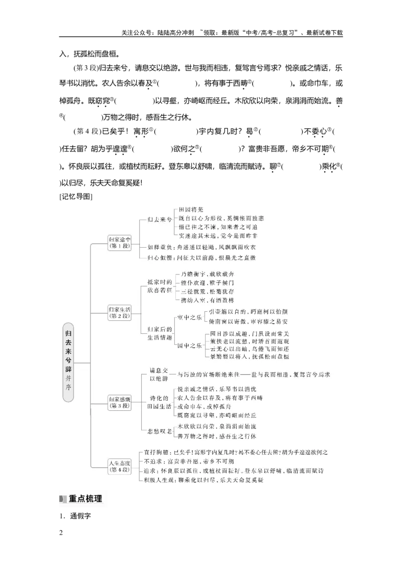 《选择性必修下册(二)　单篇梳理4　归去来兮辞并序_一轮复习_2025年_2025年大一轮复习讲义人教版语文_资料_1-资料_大一轮复习讲义学生专用_教材文言文点线面_学生用书_选择性必修下册(二)》第2页预览